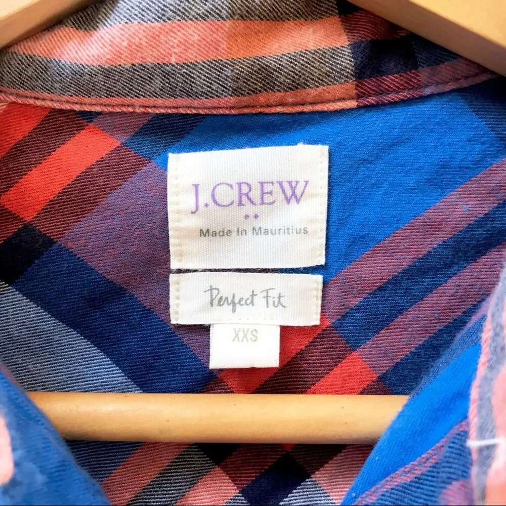J. Crew Factory Perfect Fit Long Sleeve Plaid Button-down Shirt Blue Women’s XXS